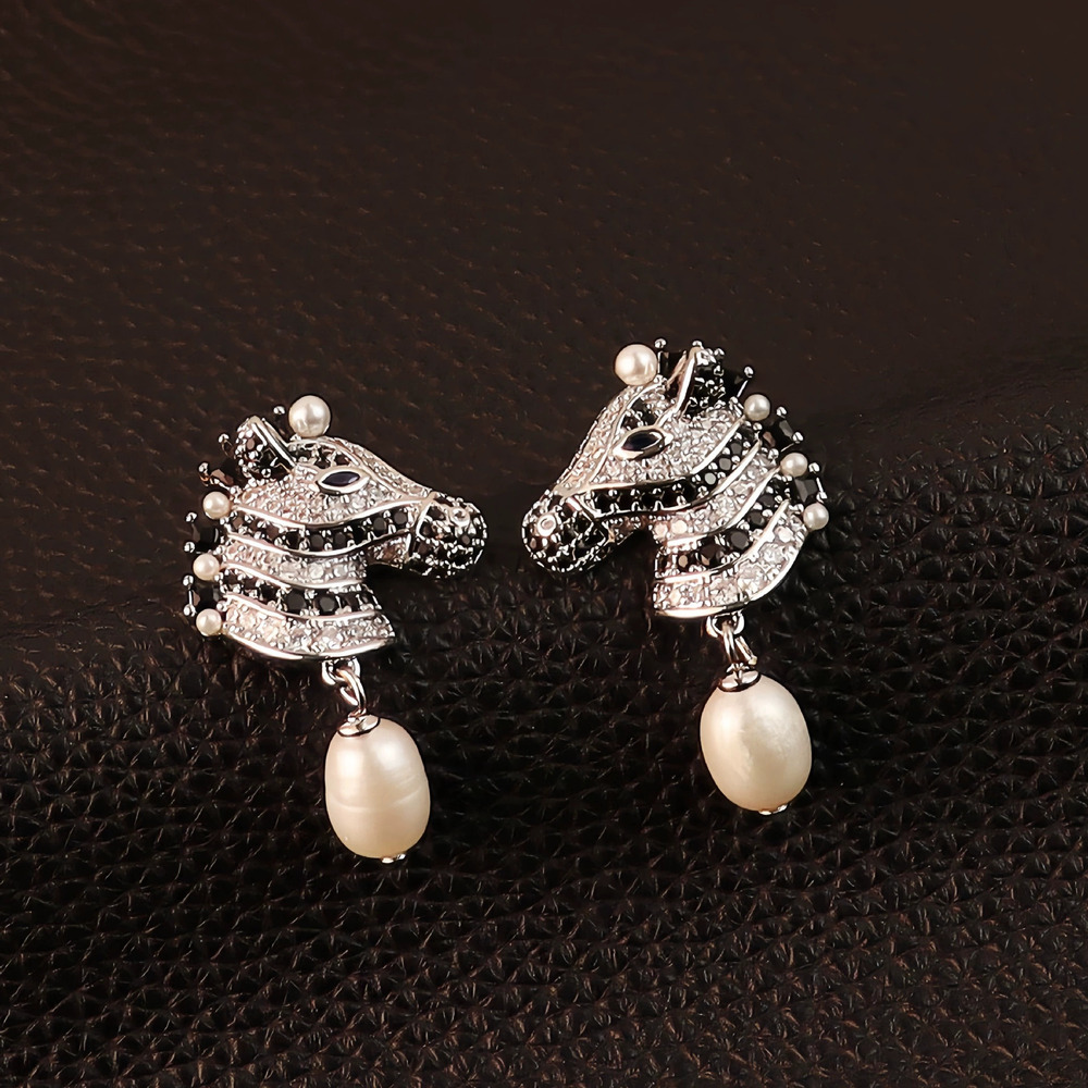 Kendra Scott Creative Zebra Earrings Black White Diamond Freshwater Pearl 3D